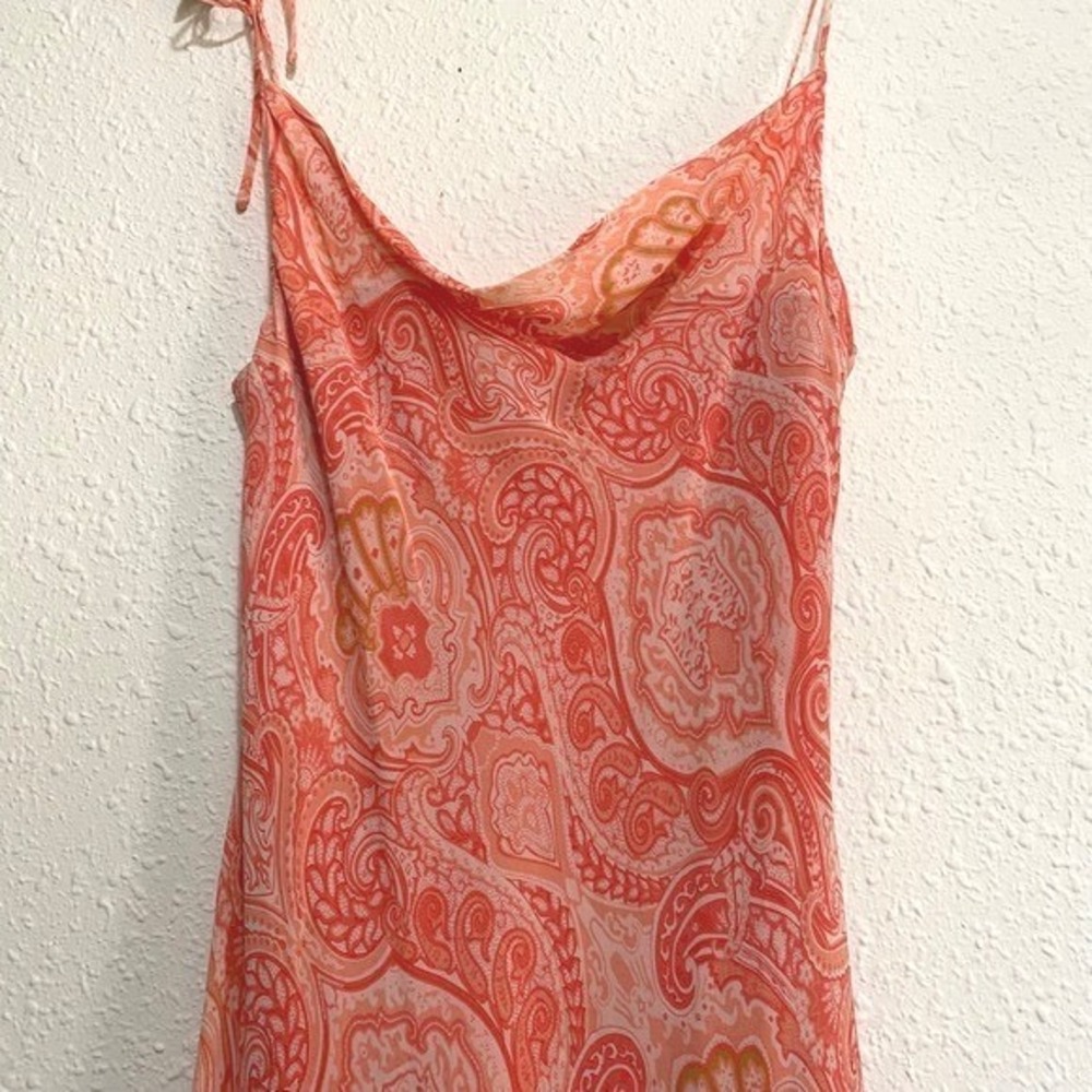 Vtg NWT Banana Republic 14 100% Silk Coral Paisley Dress Midi Y2K fairy cottage - Picture 9 of 10